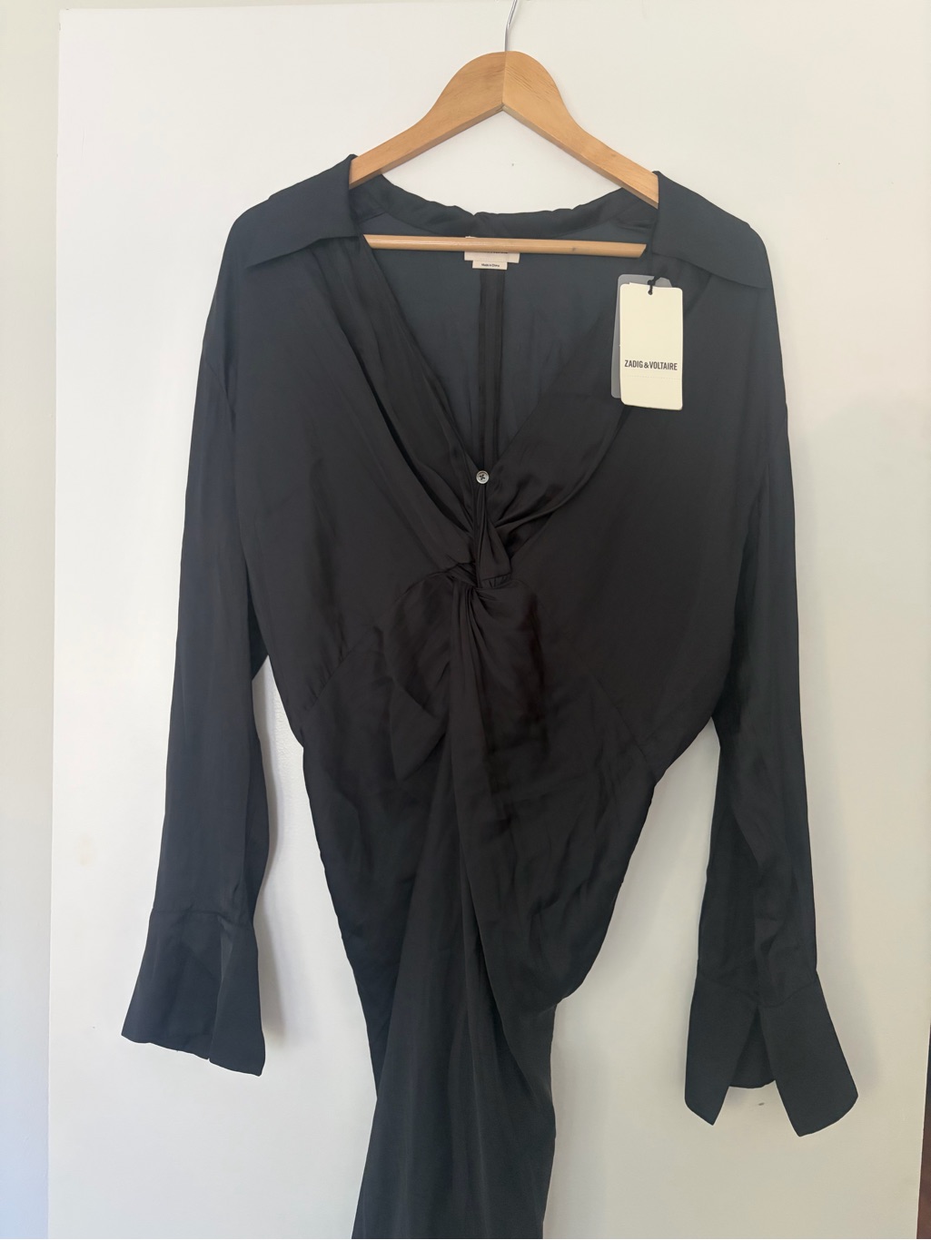 Japanese Satin Zadig & Voltaire Black Twist-Front Midi Dress